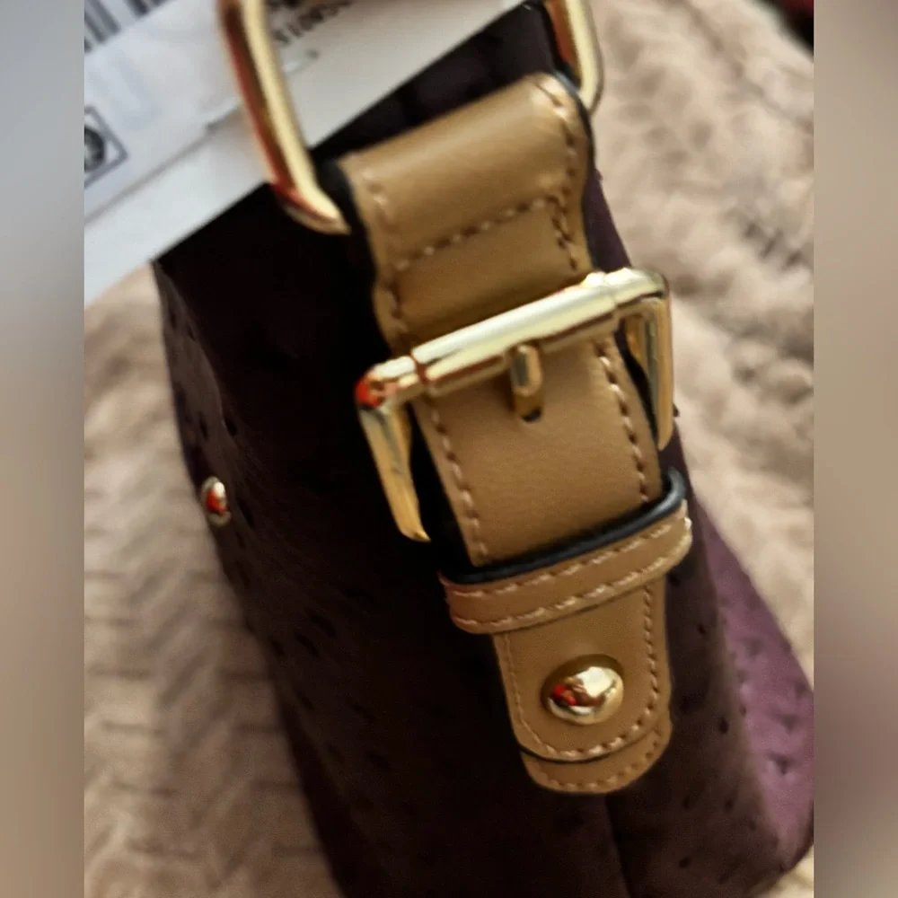 Giani Bernini Dark Purple Ostrich Embossed Hobo Handbag - Picture 11 of 11